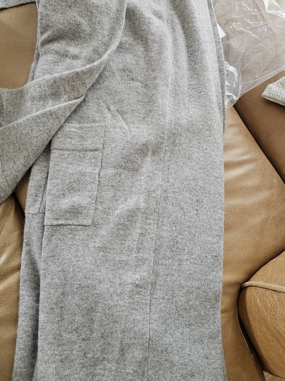 RH New Cashmere  Soft Gray Open-Front Knit Robe with Patch Pocket XS
